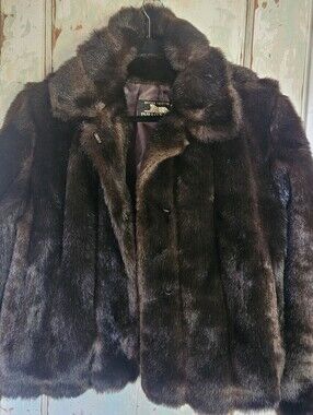 Donna Salyers Fabulous-Furs Brown Faux Fur Jacket Coat Women's Medium USA